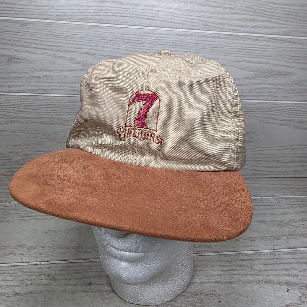 Vintage Pinehurst‎ No 7 Tan Canvas Suede Golf Leather Strap Hat Cap USA TEXACE